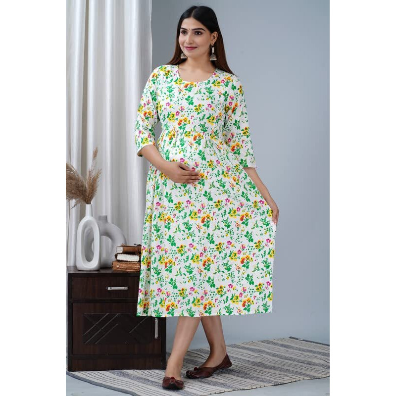 Jikonet Rayon Anarkali Feeding Kurtis For Women (Pregnant Women Dress) (X-Large, Green Neon) - 323