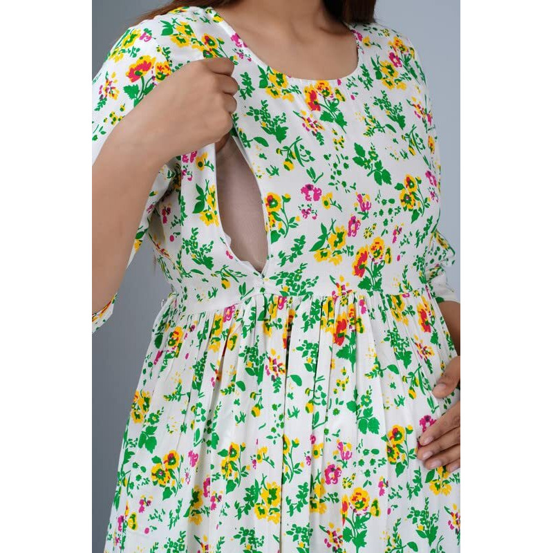 Jikonet Rayon Anarkali Feeding Kurtis For Women (Pregnant Women Dress) (X-Large, Green Neon) - 323