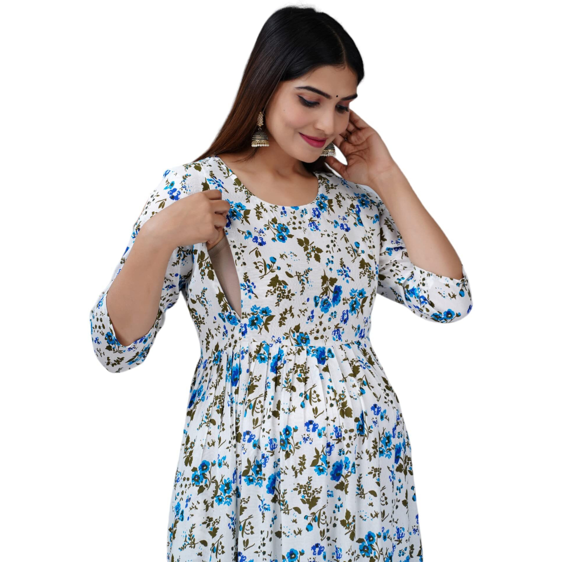 Jikonet Rayon Anarkali Feeding Kurtis For Women (Pregnant Women Dress) (Xx-Large, Sky Blue) - 319