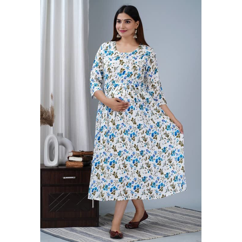 Jikonet Rayon Anarkali Feeding Kurtis For Women (Pregnant Women Dress) (Xx-Large, Sky Blue) - 319