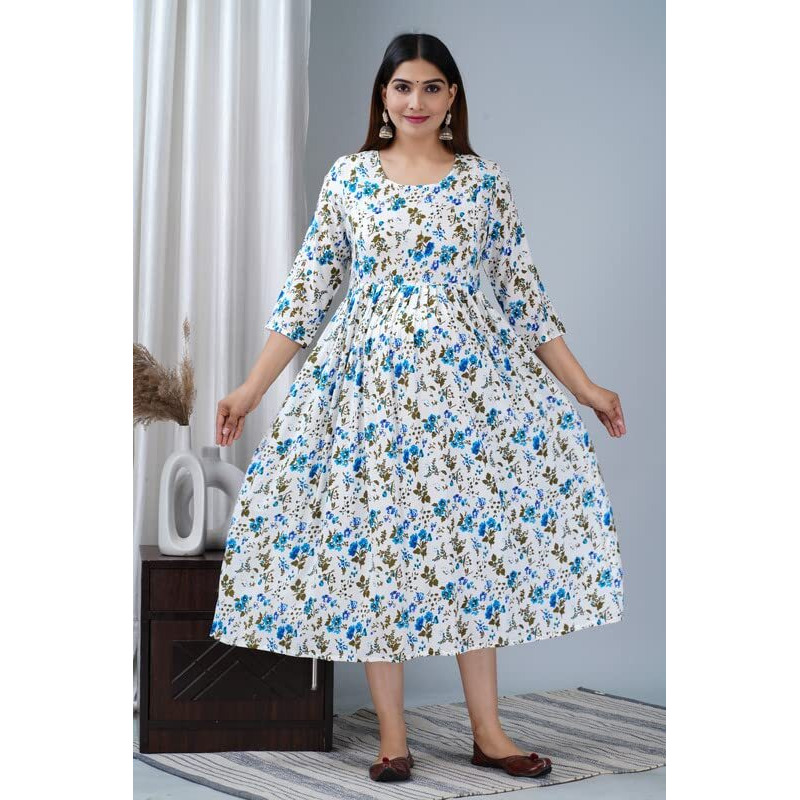 Jikonet Rayon Anarkali Feeding Kurtis For Women (Pregnant Women Dress) (Xx-Large, Sky Blue) - 319