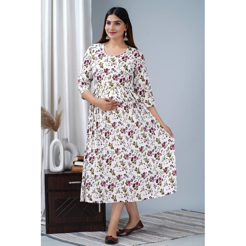 Jikonet Rayon Anarkali Feeding Kurtis For Women (Pregnant Women Dress) (Medium, Purple) - 322