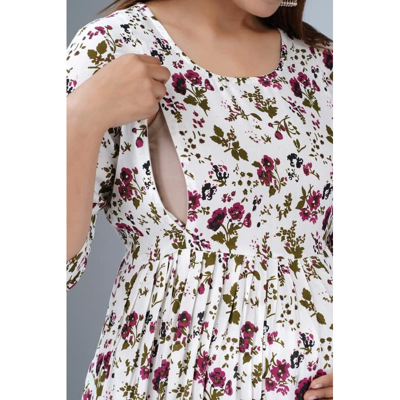 Jikonet Rayon Anarkali Feeding Kurtis For Women (Pregnant Women Dress) (Medium, Purple) - 322