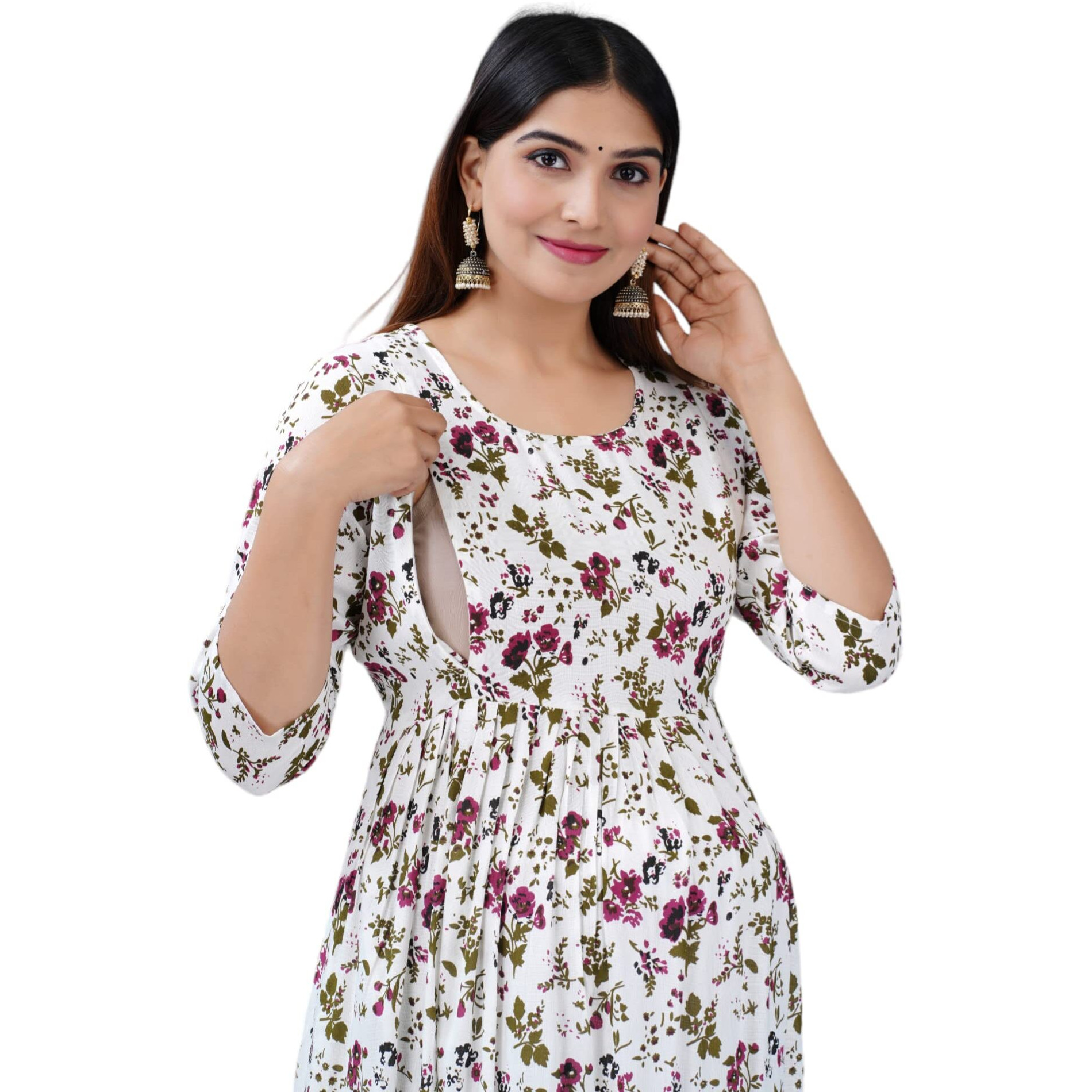Jikonet Rayon Anarkali Feeding Kurtis For Women (Pregnant Women Dress) (X-Small, Purple) - 322