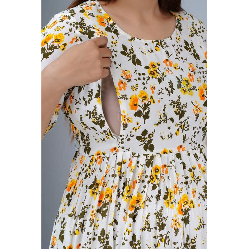 Jikonet Rayon Anarkali Feeding Kurtis For Women (Pregnant Women Dress) (Xxx-Large, Yellow) - 321