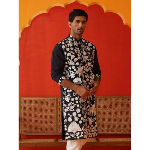 Jompers Black Embroidered Straight Kurtas. (Black, S)