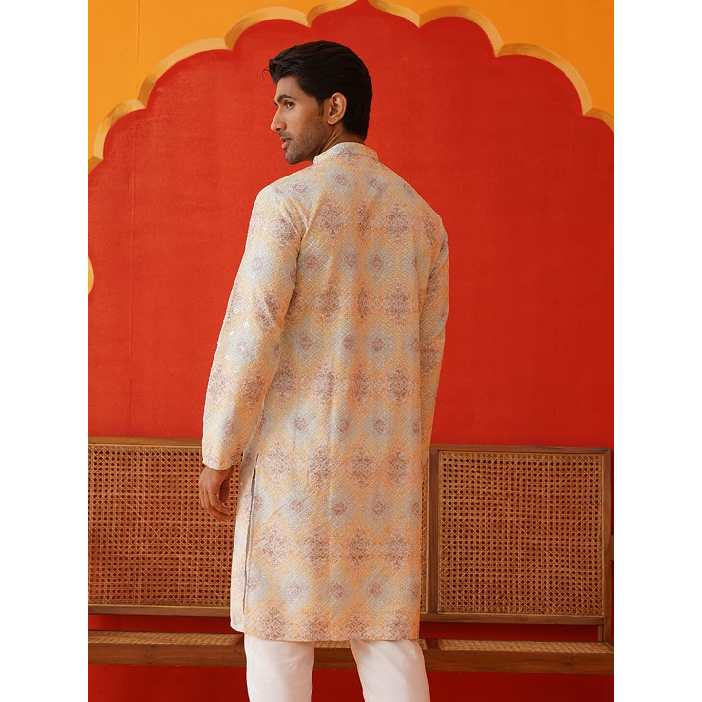 Jompers Grey Embroidered Staight Kurtas For Men (Grey, L)