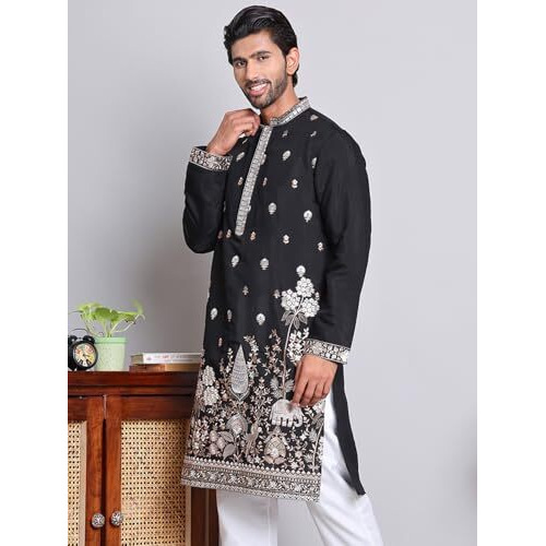 Jompers Black Floral Embroidered And Sequins Kurtas .(Black, Xxl)