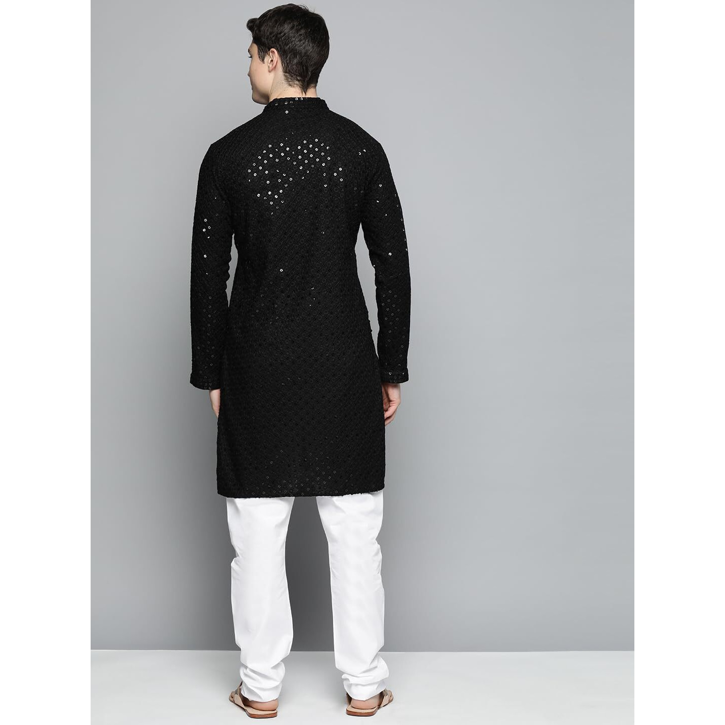 Jompers Black Chikankari Embroidered And Sequence Kurta Churidar Set For Men. (Black, Xxl)