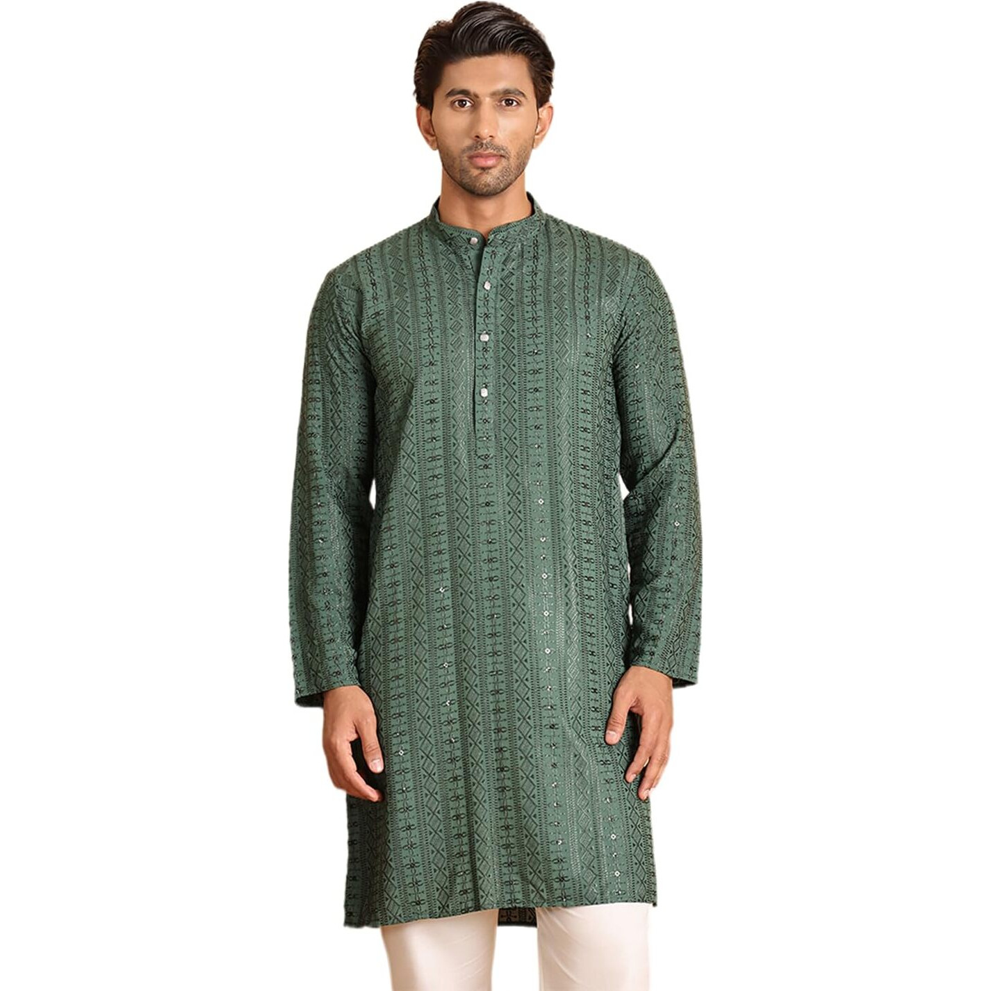 Jompers Green Embroidered Straight Kurta Only For Men (Green, Xl)