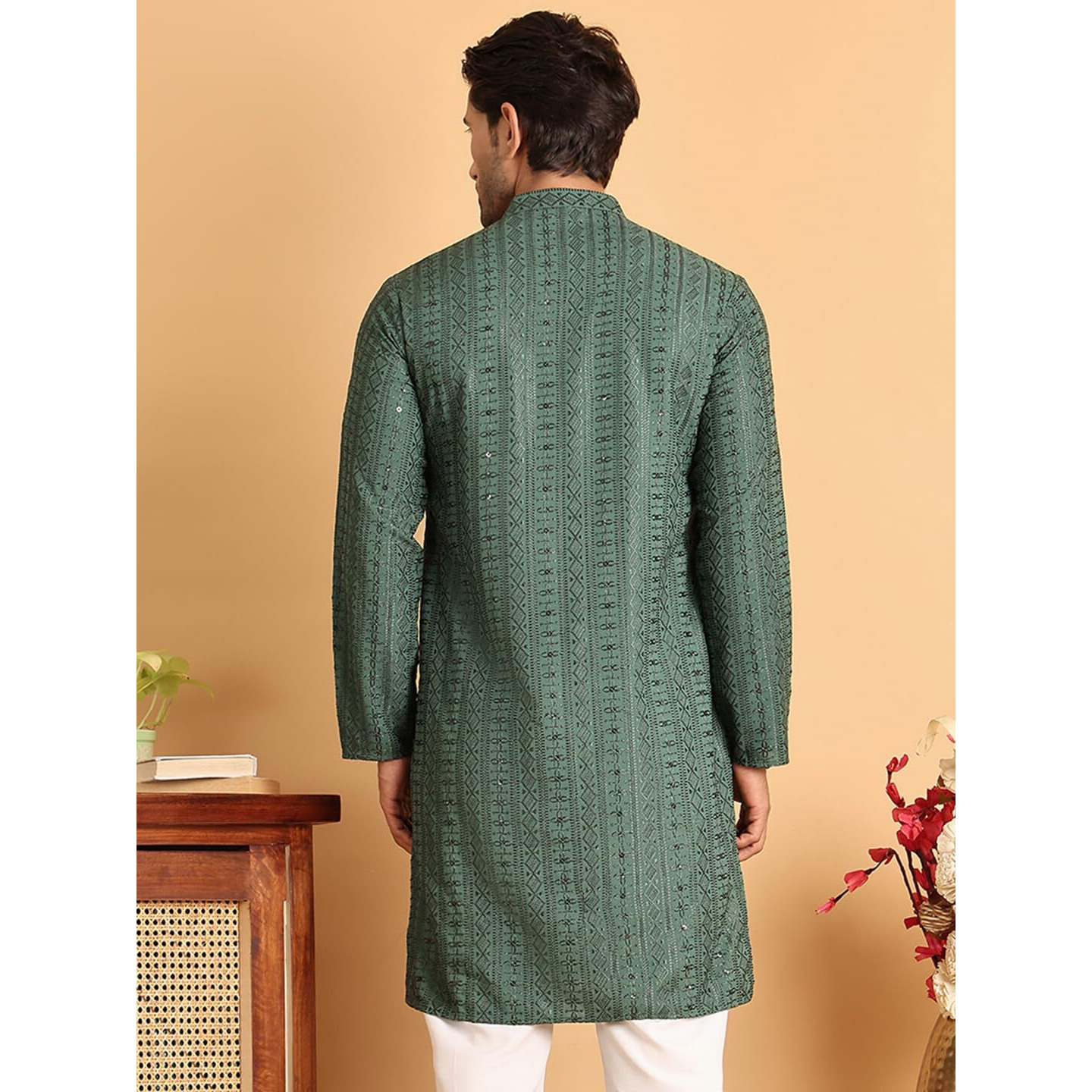 Jompers Green Embroidered Straight Kurta Only For Men (Green, Xl)