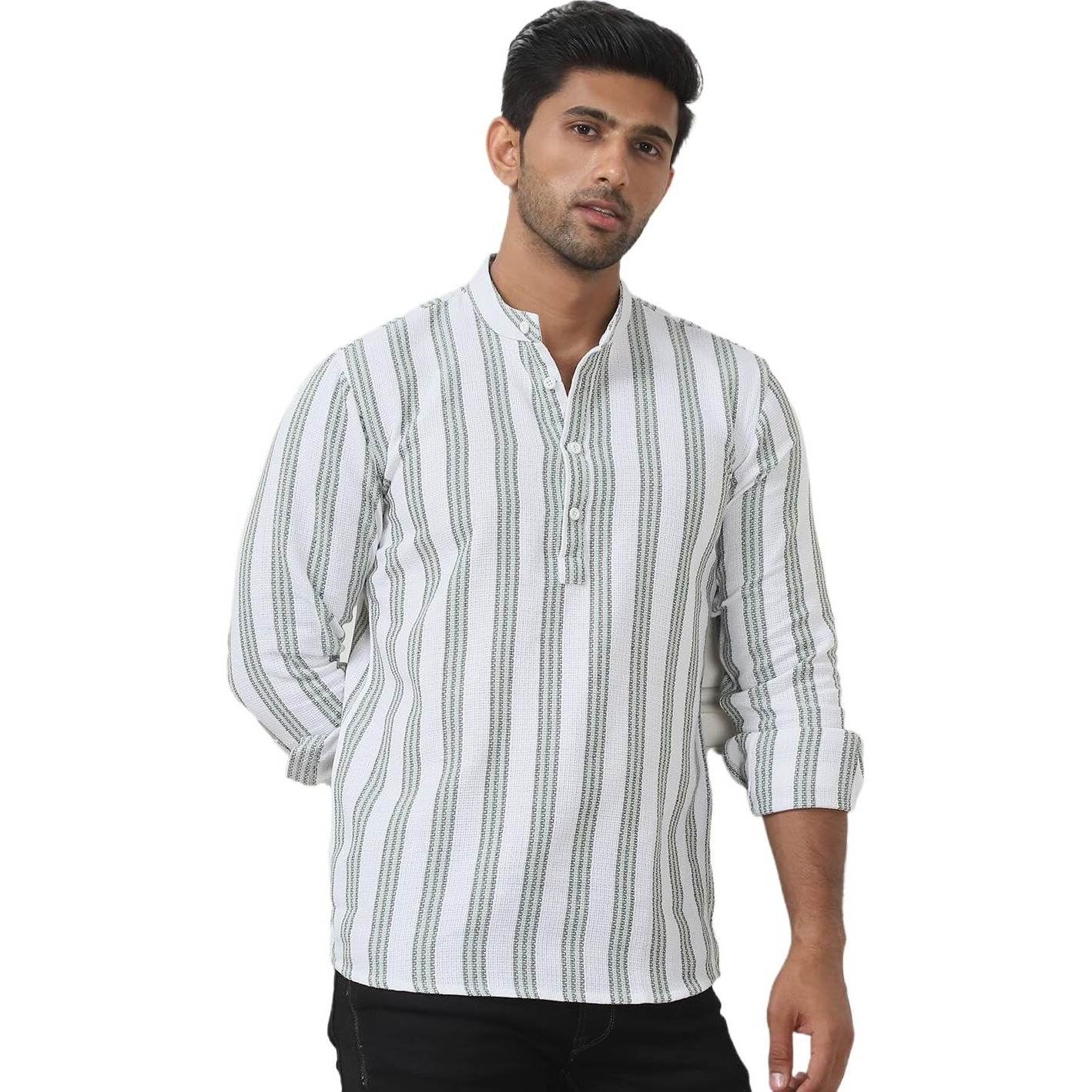 Jompers Green Woven Design Cotton Short Kurta For Men. (Green, M)