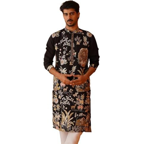 Jompers Black Floral Embroidered And Sequins Kurta Set (Black, S)