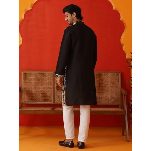 Jompers Black Floral Embroidered And Sequins Kurta Set (Black, S)