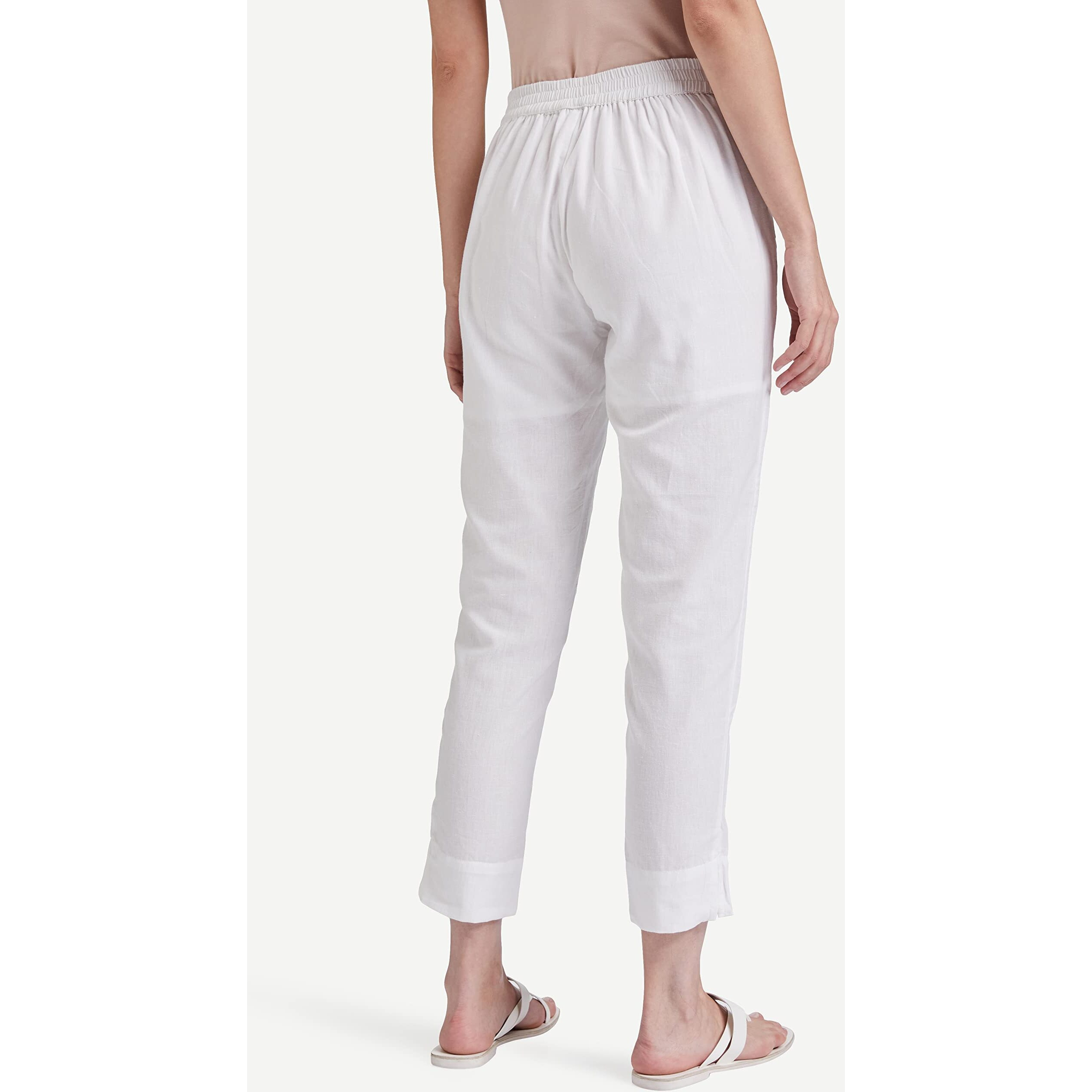 Digital Shopee Ankle Length Drawstring Trouser Pant For Women | Girls White Large