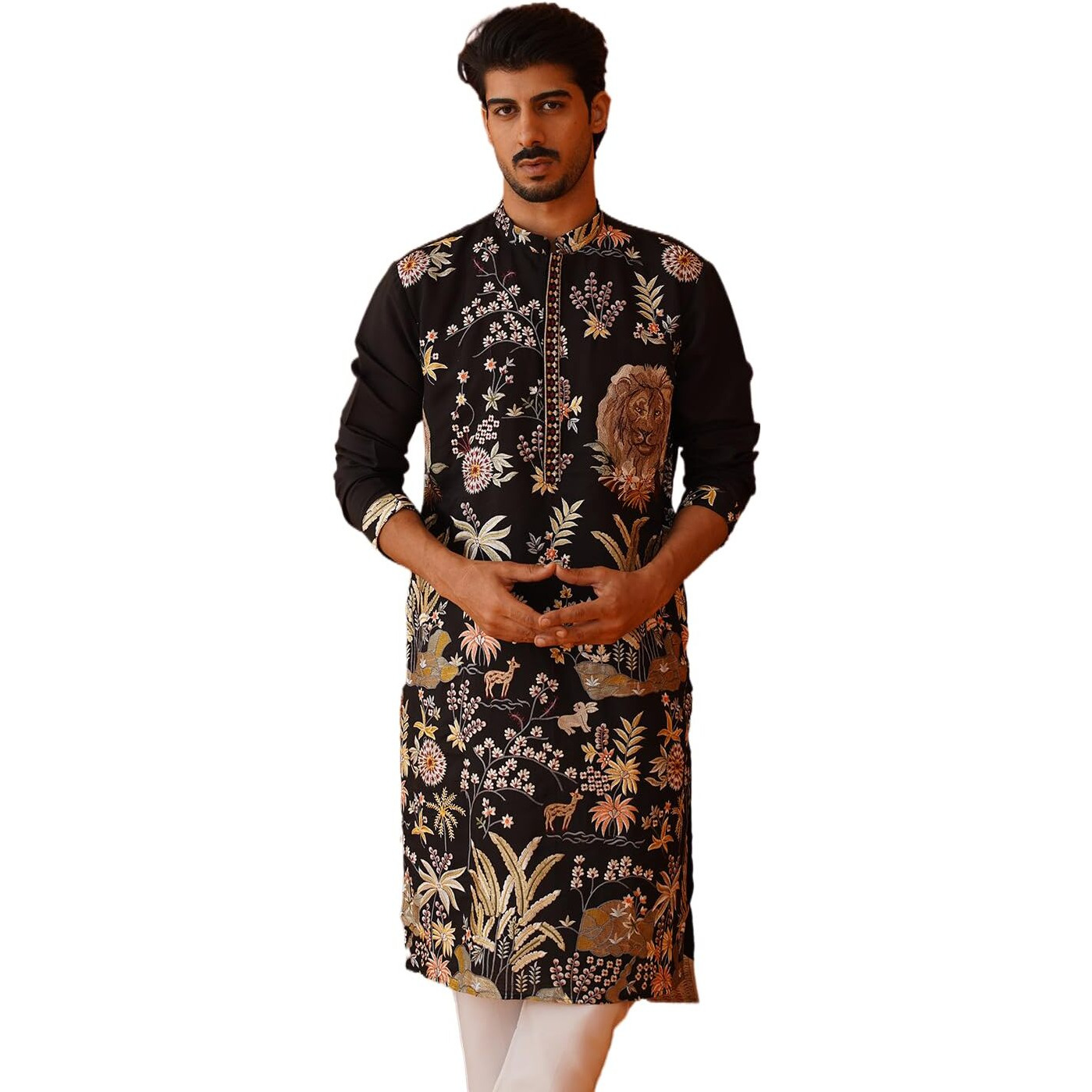 Jompers Black Floral Embroidered And Sequins Kurtas (Black, M)