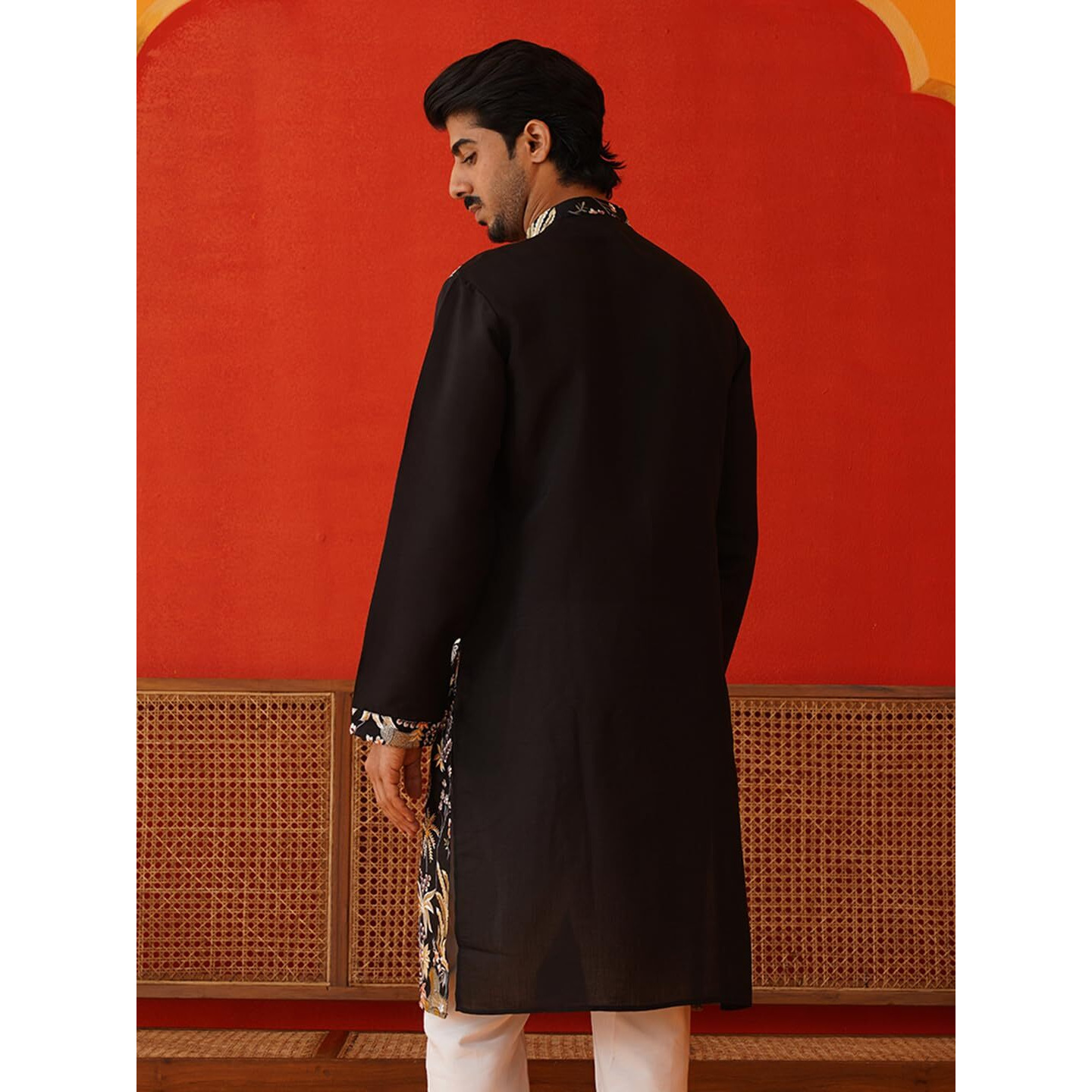 Jompers Black Floral Embroidered And Sequins Kurtas (Black, M)