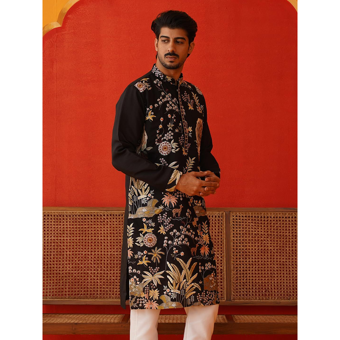 Jompers Black Floral Embroidered And Sequins Kurtas (Black, M)