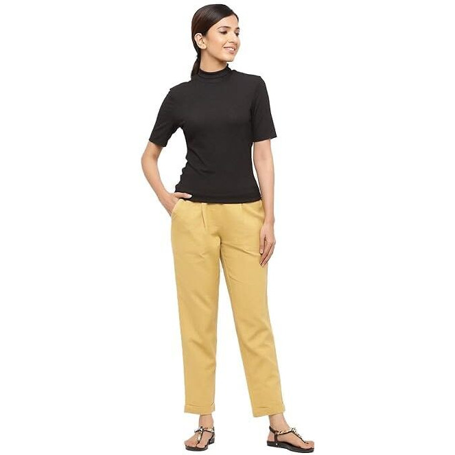 Digital Shopee Cotton Flex Ankle Length Trouser Pants For Women | Beige |4Xl