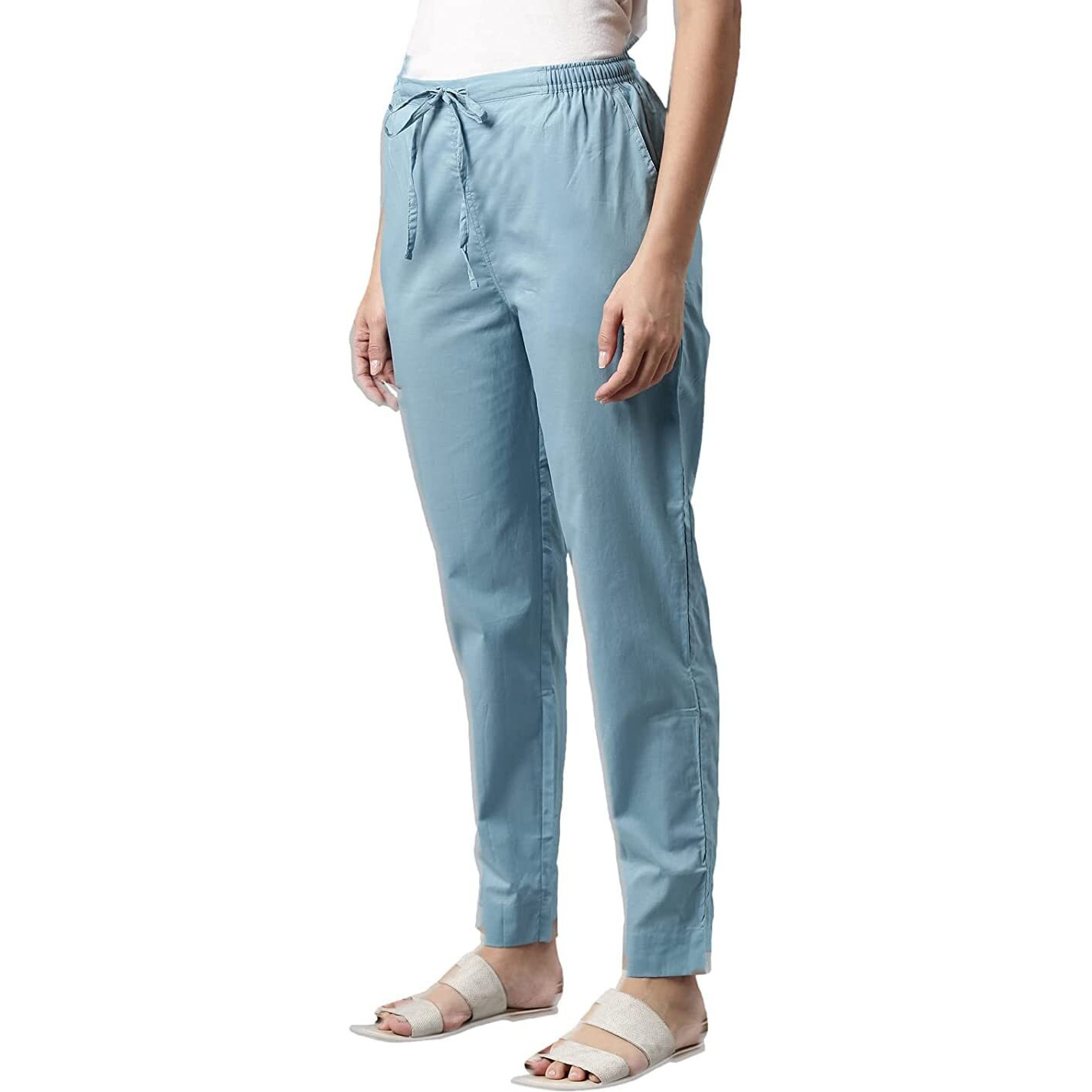 Digital Shopee Ankle Length Drawstring Trouser Pant For Women | Girls Sky Blue