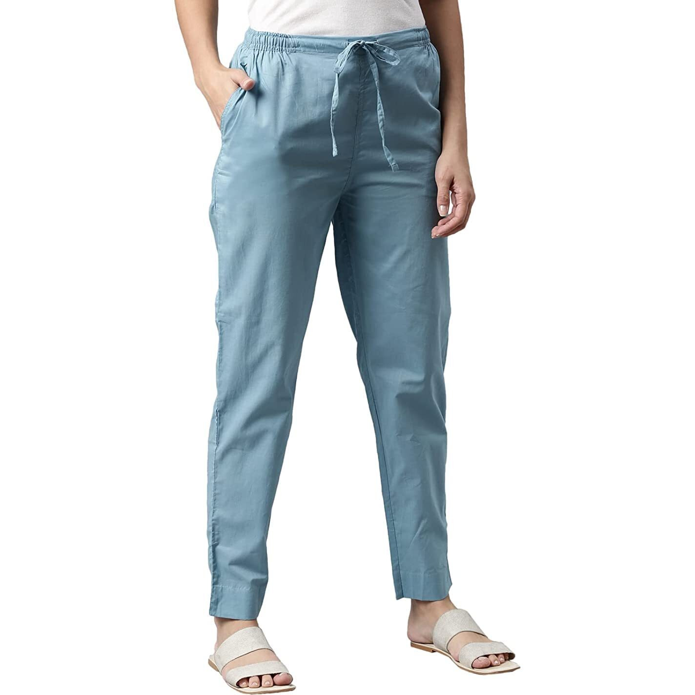 Digital Shopee Ankle Length Drawstring Trouser Pant For Women | Girls Sky Blue