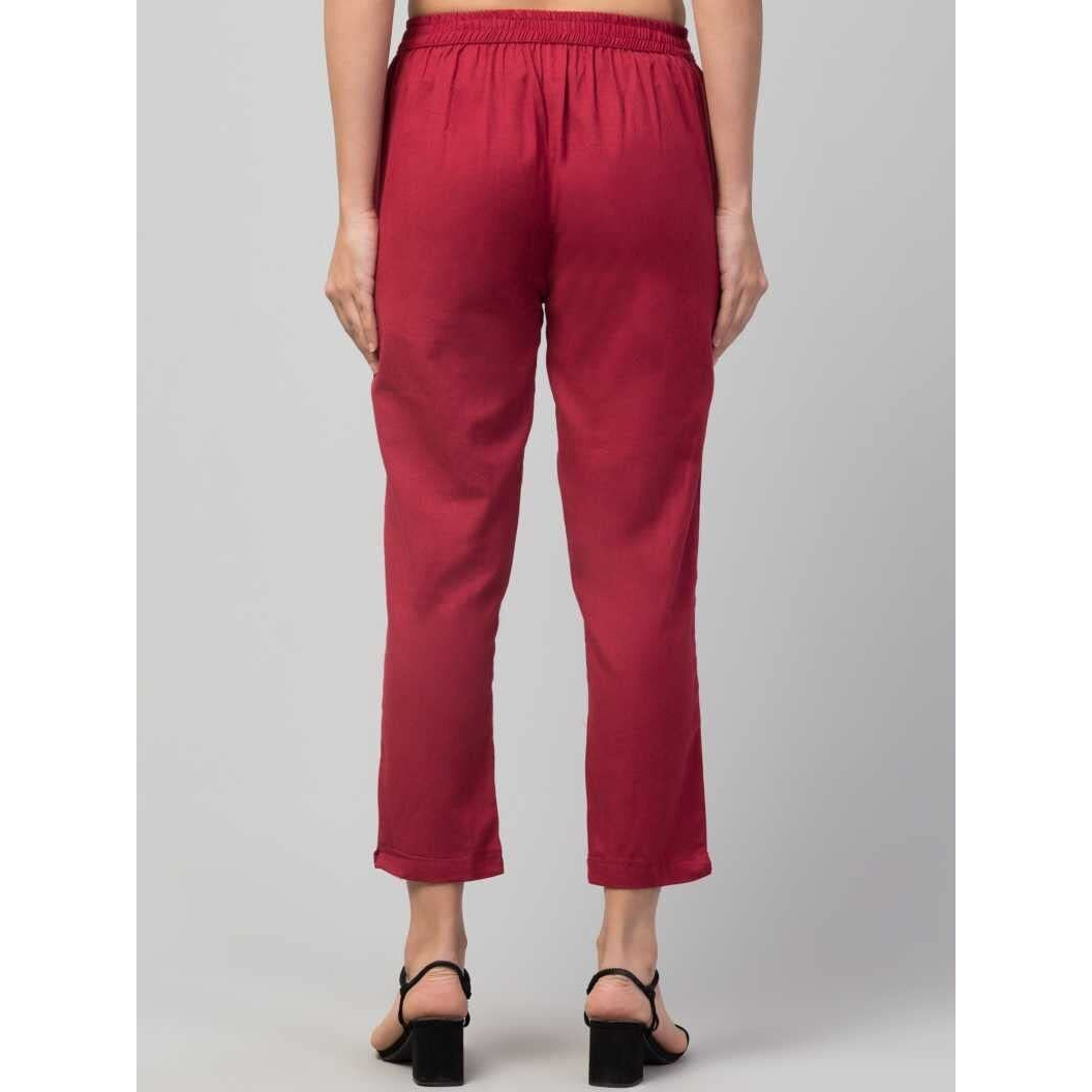 Digital Shopee Cotton Flex Ankle Length Trouser Pants For Women (Maroon_Xl)
