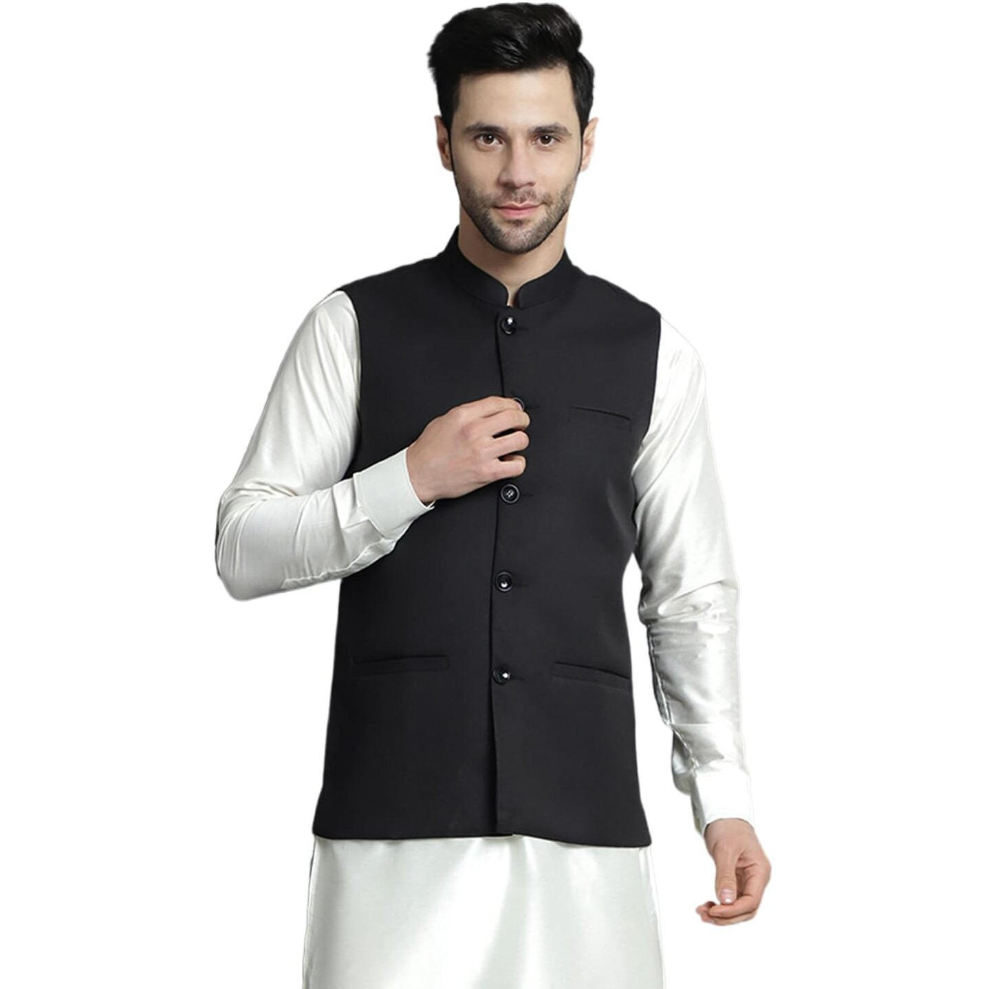 Jompers Black Men Solid Nehru Jacket (Black, S)