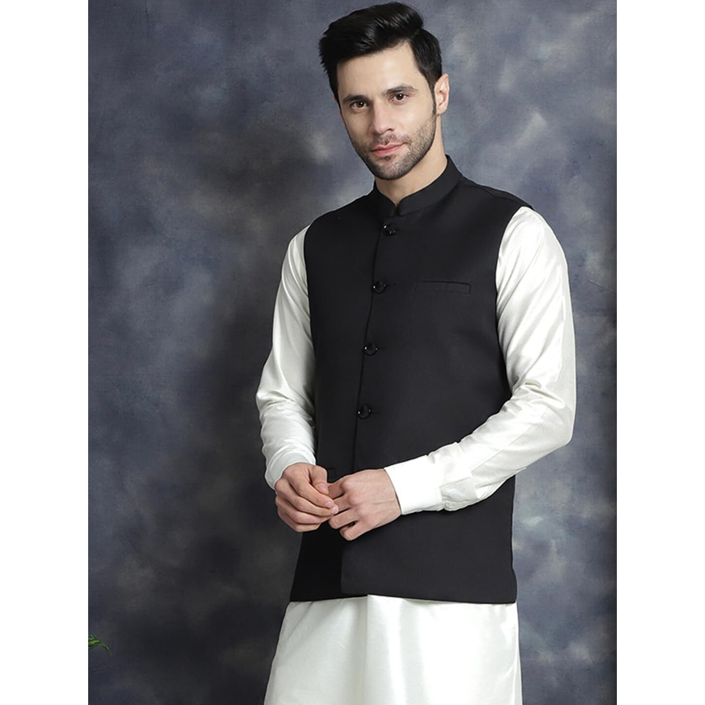 Jompers Black Men Solid Nehru Jacket (Black, S)