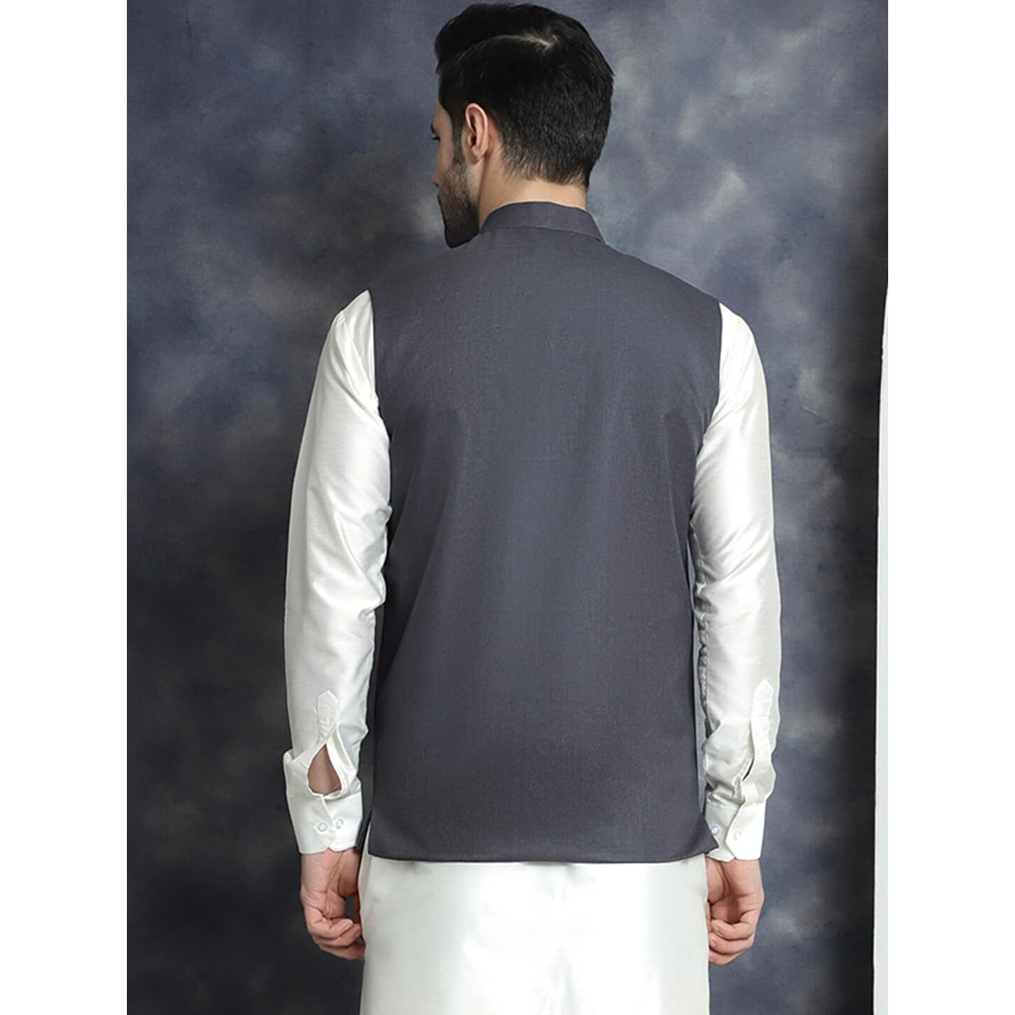 Jompers Charcoal Men Solid Nehru Jacket (Charcoal, M)
