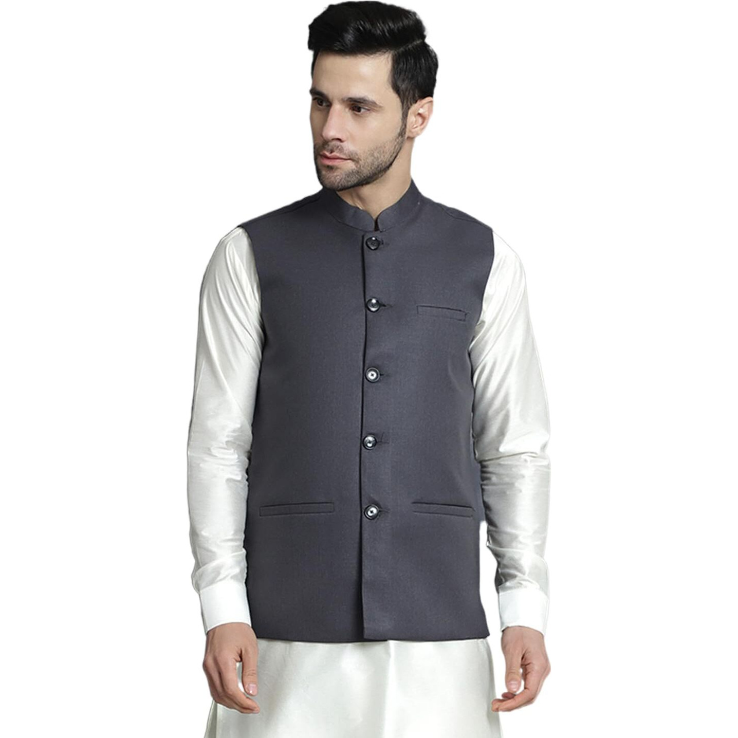 Jompers Charcoal Men Solid Nehru Jacket (Charcoal, S)