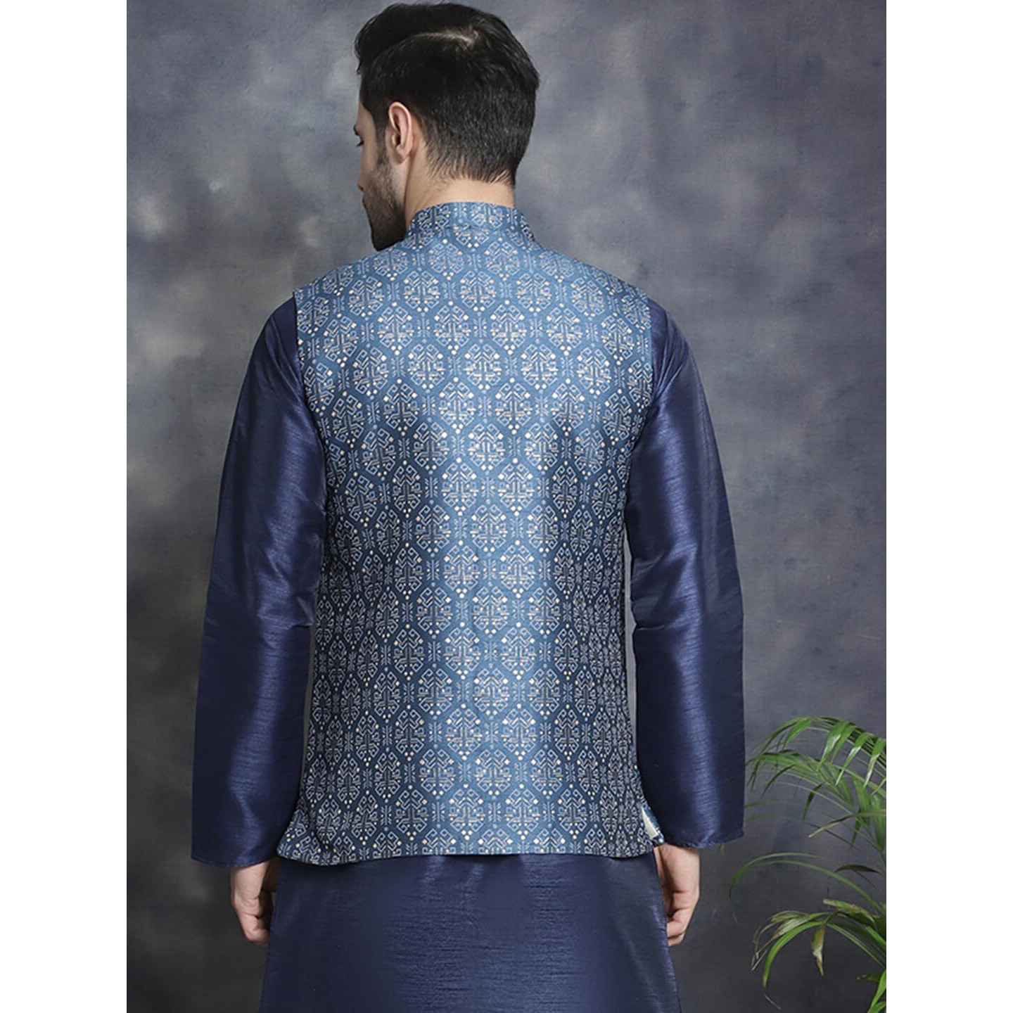 Jompers Blue Men's Printed Nehru Jacket (Blue, Xl)