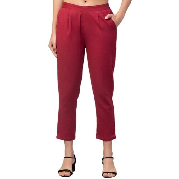 Digital Shopee Cotton Flex Ankle Length Trouser Pants For Women (Maroon_2Xl)