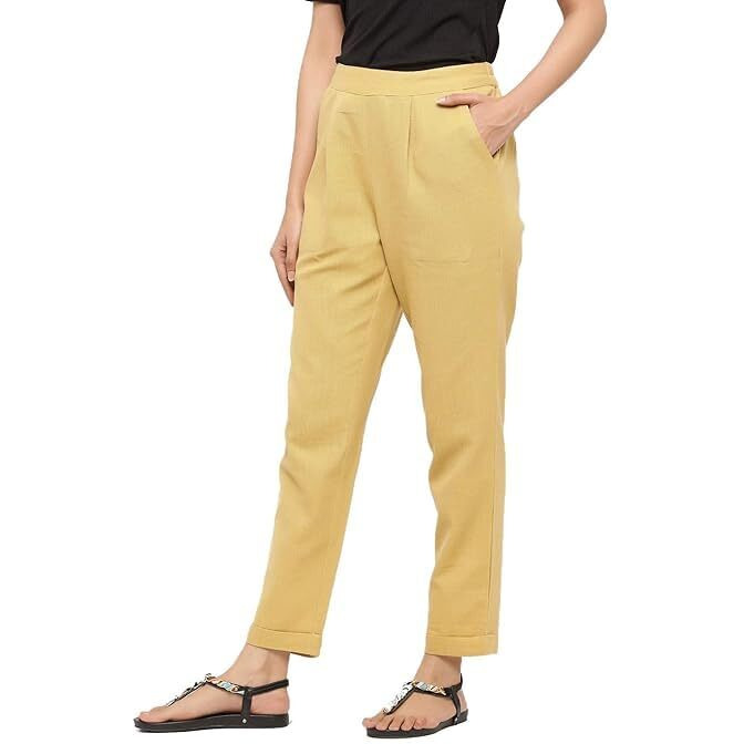 Digital Shopee Cotton Flex Ankle Length Trouser Pants For Women | Beige |5Xl