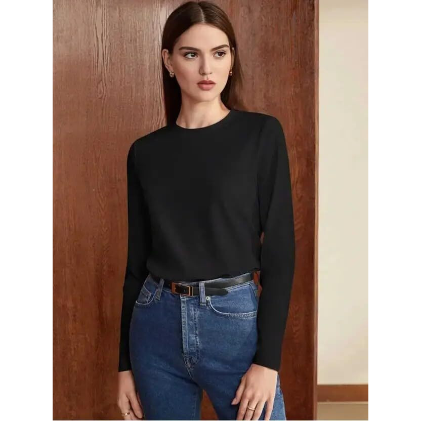 Juneberry Pure Cotton Round Neck Regular Fit Core Fashion Solid Full Sleeve T-Shirt For Women & Girls (Jb_Fs_Reg_Blk_Xxl)