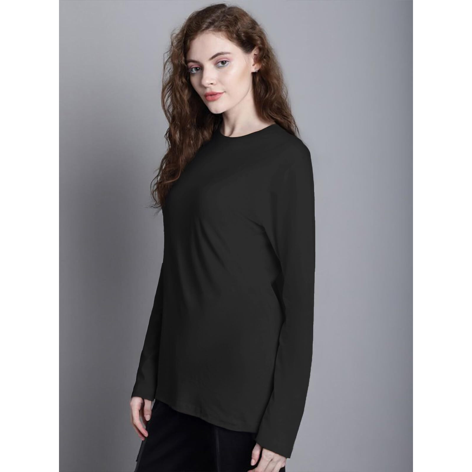 Juneberry Pure Cotton Round Neck Regular Fit Core Fashion Solid Full Sleeve T-Shirt For Women & Girls (Jb_Fs_Reg_Blk_Xxl)