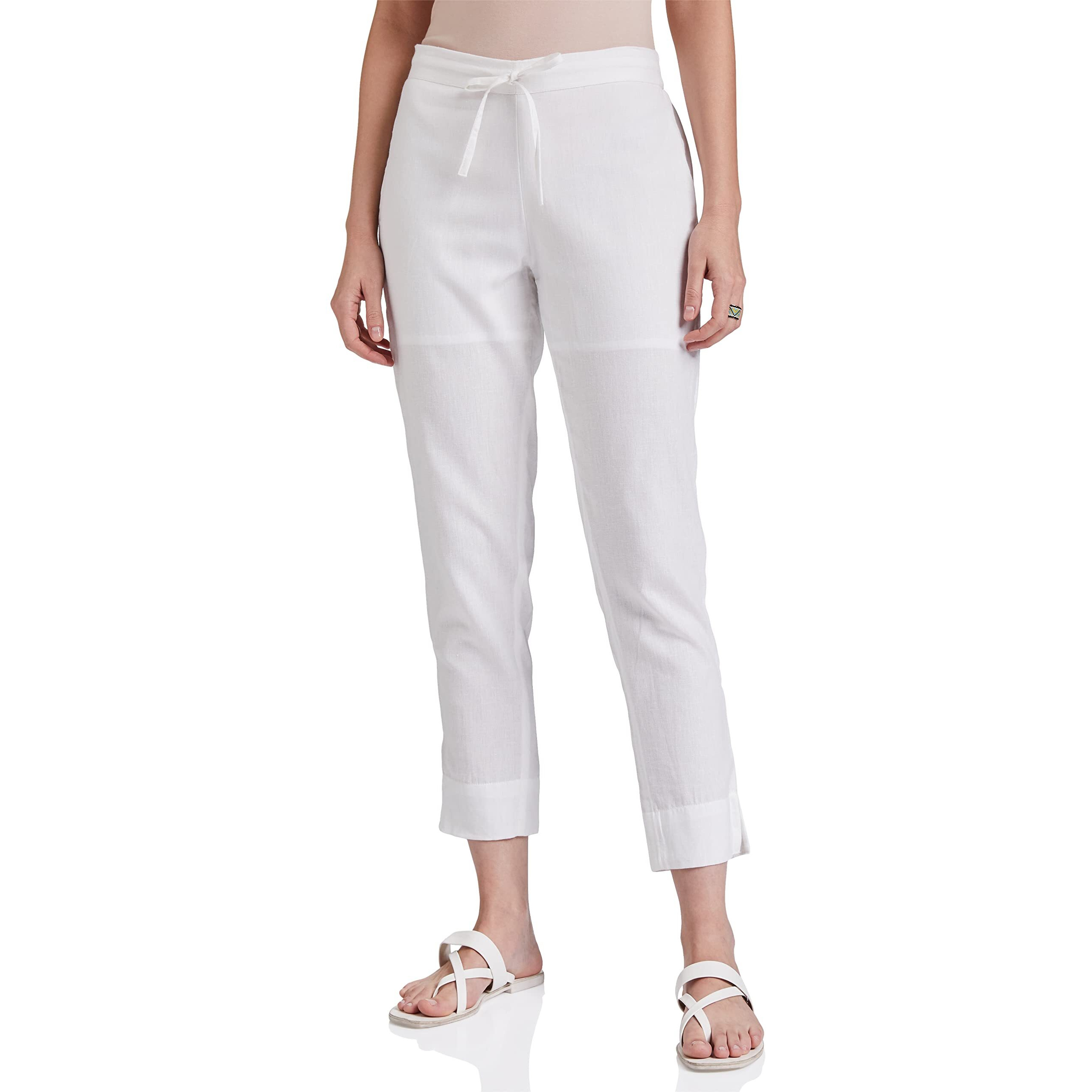 Digital Shopee Ankle Length Drawstring Trouser Pant For Women | Girls White X-Large