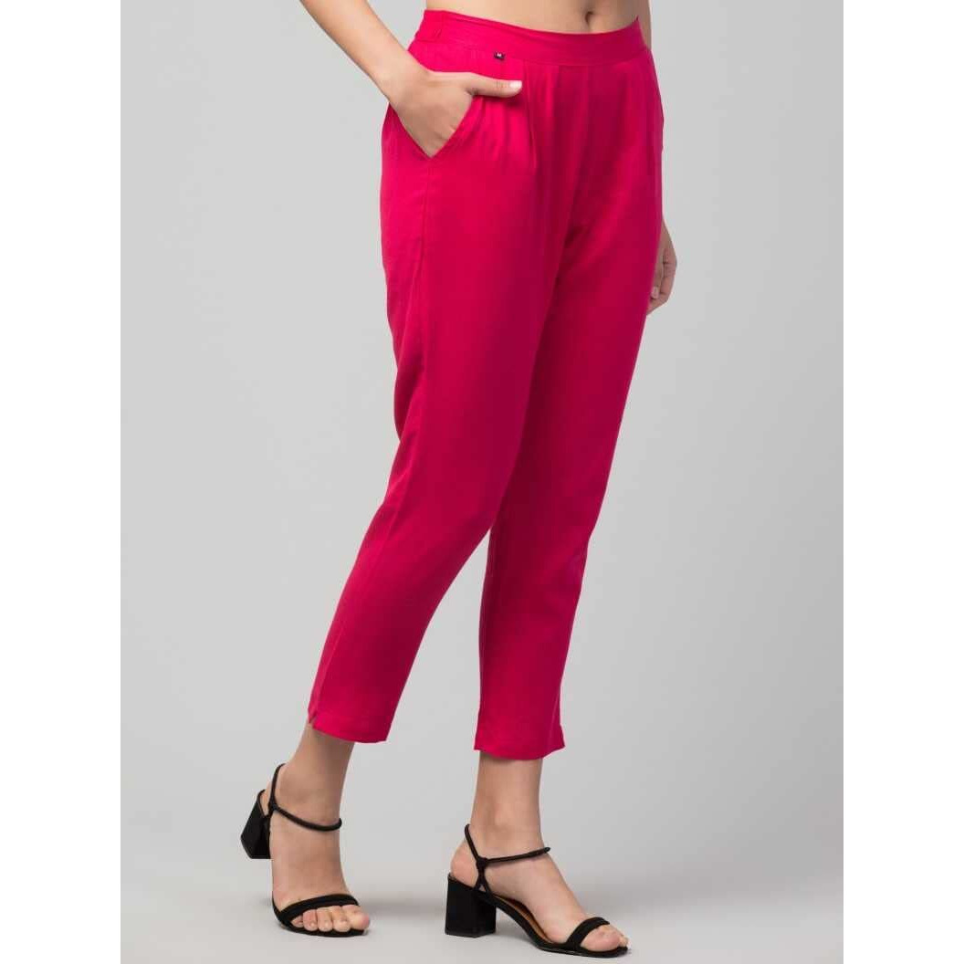 Digital Shopee Cotton Flex Ankle Length Trouser Pants For Women (Pink_S)
