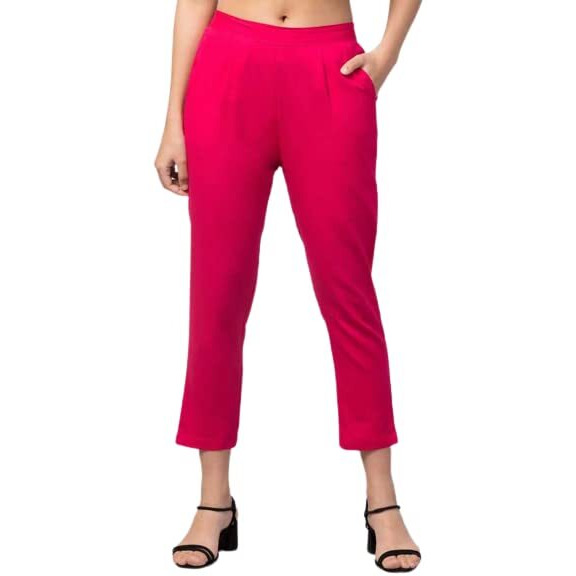 Digital Shopee Cotton Flex Ankle Length Trouser Pants For Women (Pink_2Xl)