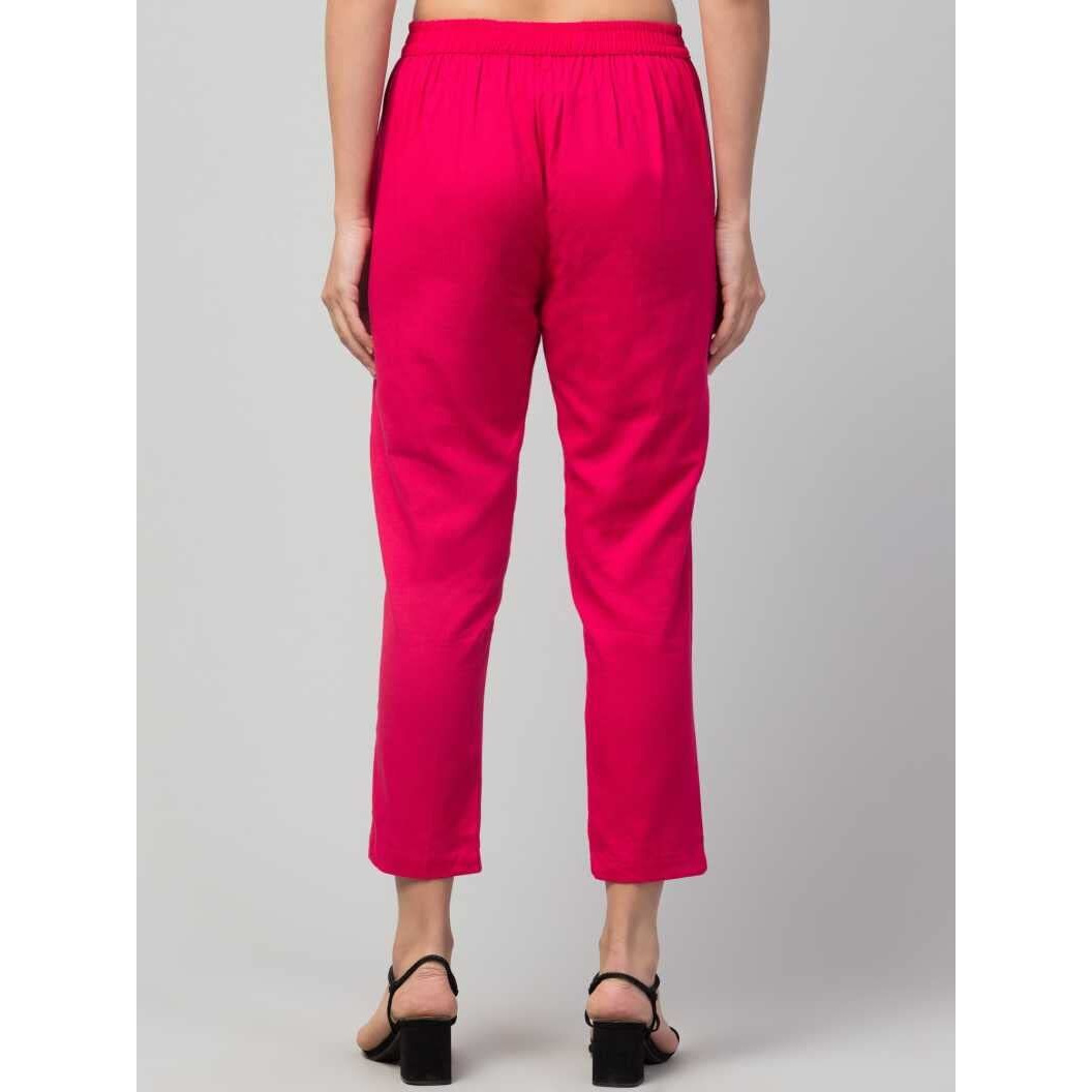 Digital Shopee Cotton Flex Ankle Length Trouser Pants For Women (Pink_2Xl)