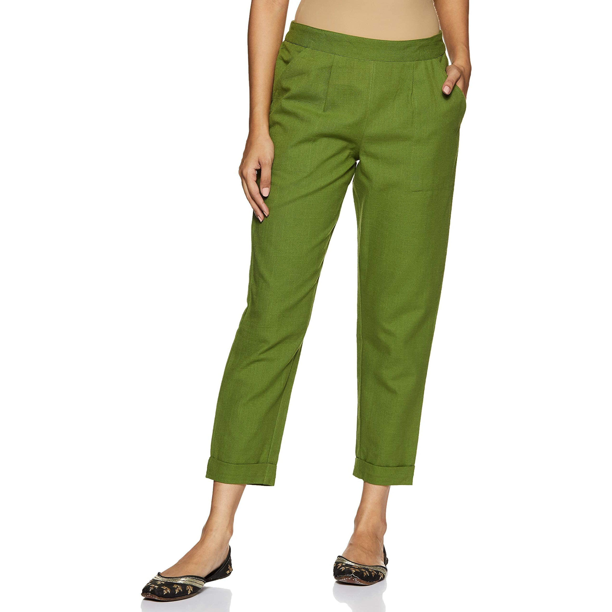 Digital Shopee Women's Regular Fit Cotton Trouser (Ds-Trs-Olive-Xl_Olive_Xl)
