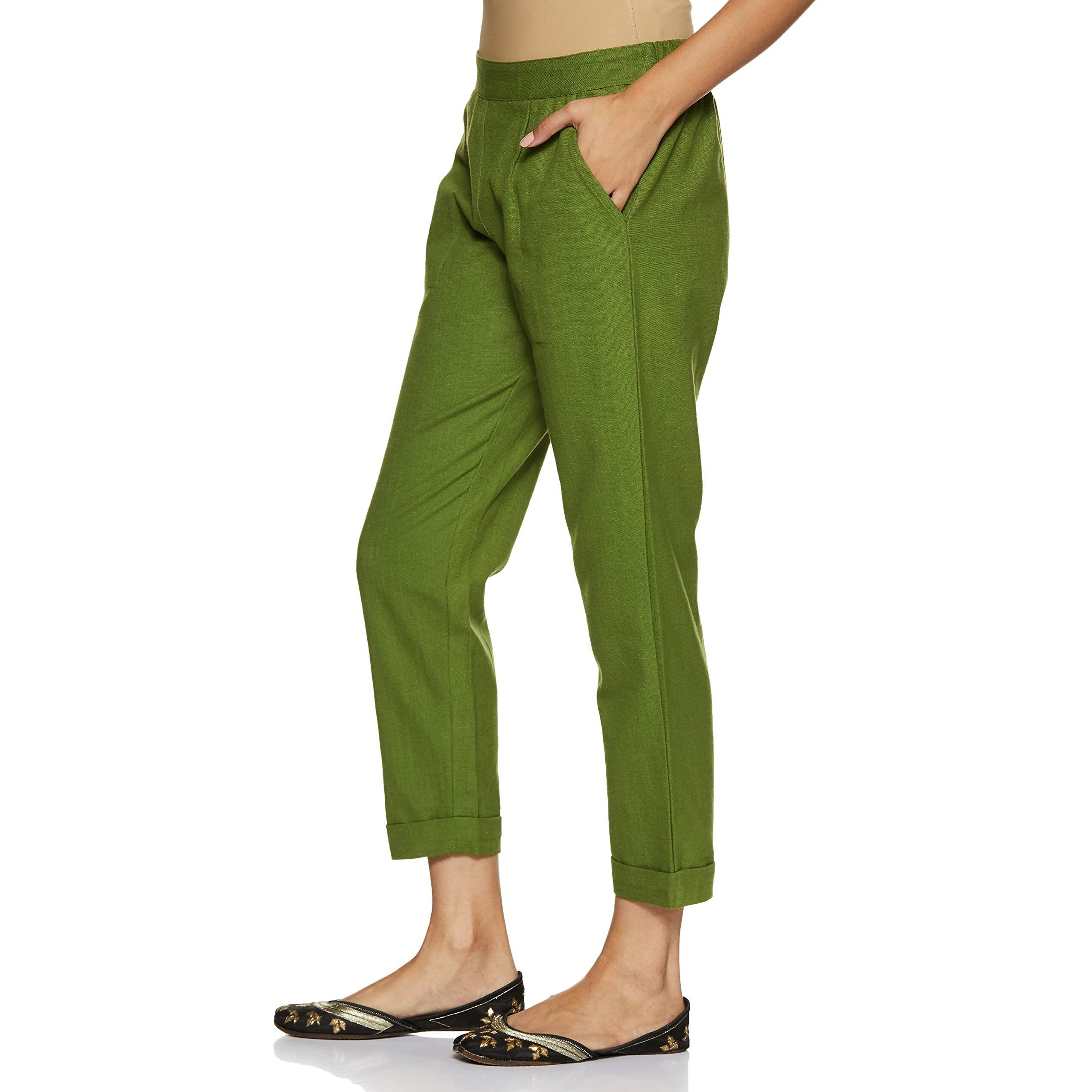 Digital Shopee Women's Regular Fit Cotton Trouser (Ds-Trs-Olive-Xl_Olive_Xl)