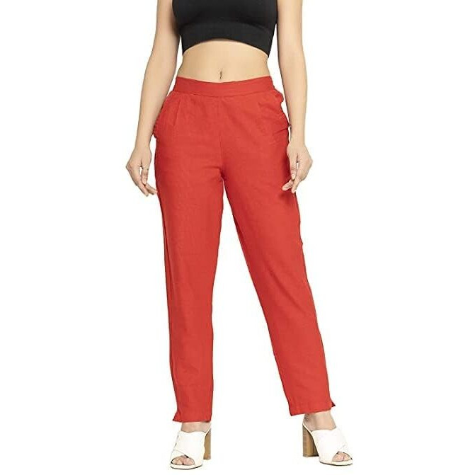 Digital Shopee Cotton Flex Ankle Length Trouser Pants For Women | Coral |M