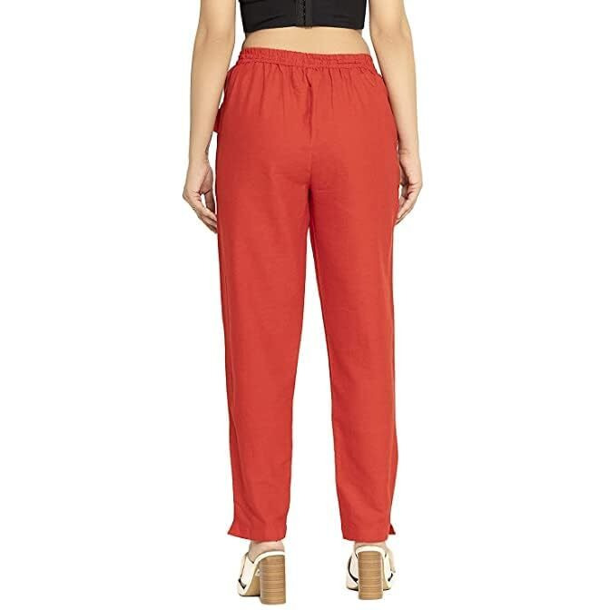 Digital Shopee Cotton Flex Ankle Length Trouser Pants For Women | Coral |M