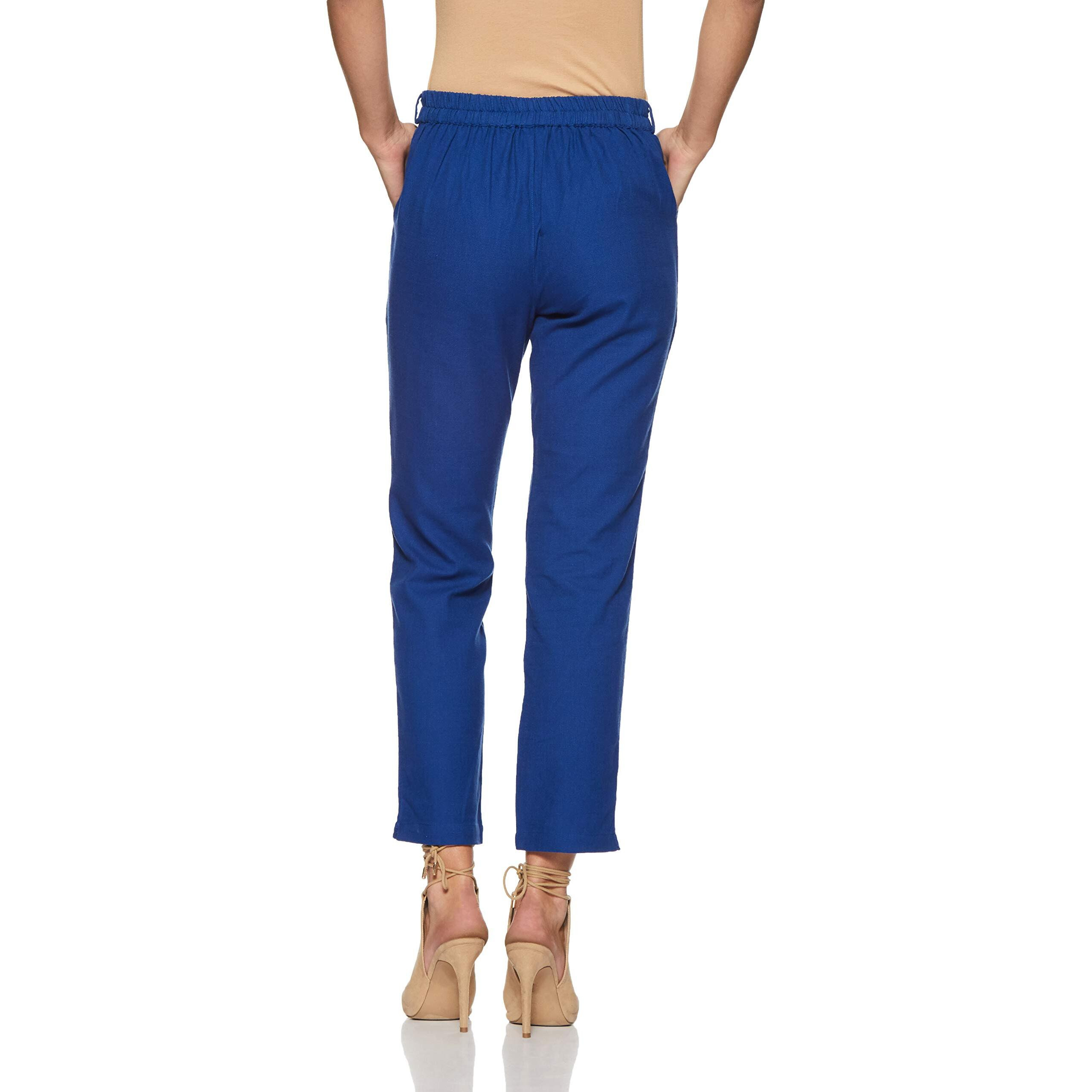Digital Shopee Cotton Flex Ankle Length Trouser Pants For Women Royal Blue