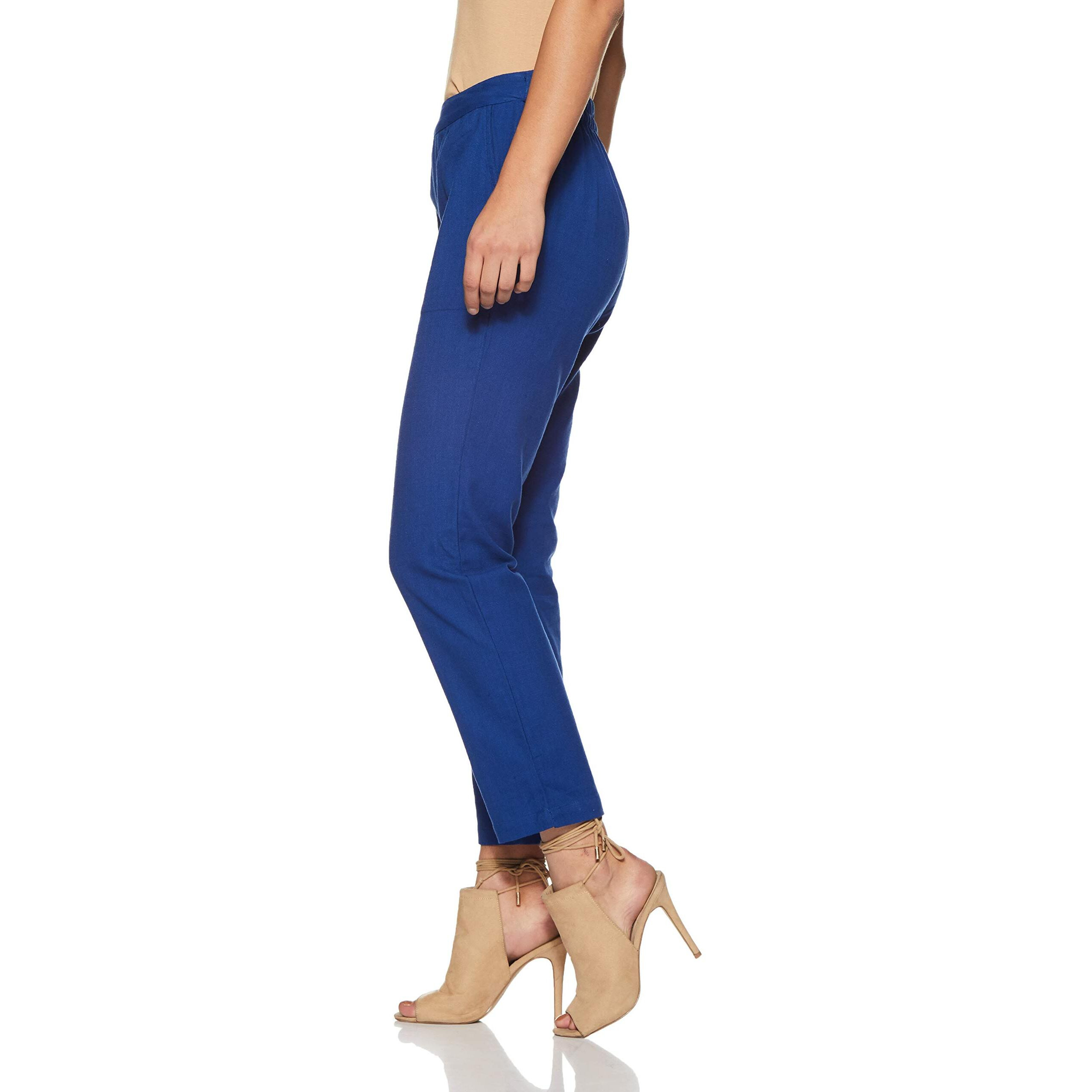 Digital Shopee Cotton Flex Ankle Length Trouser Pants For Women Royal Blue