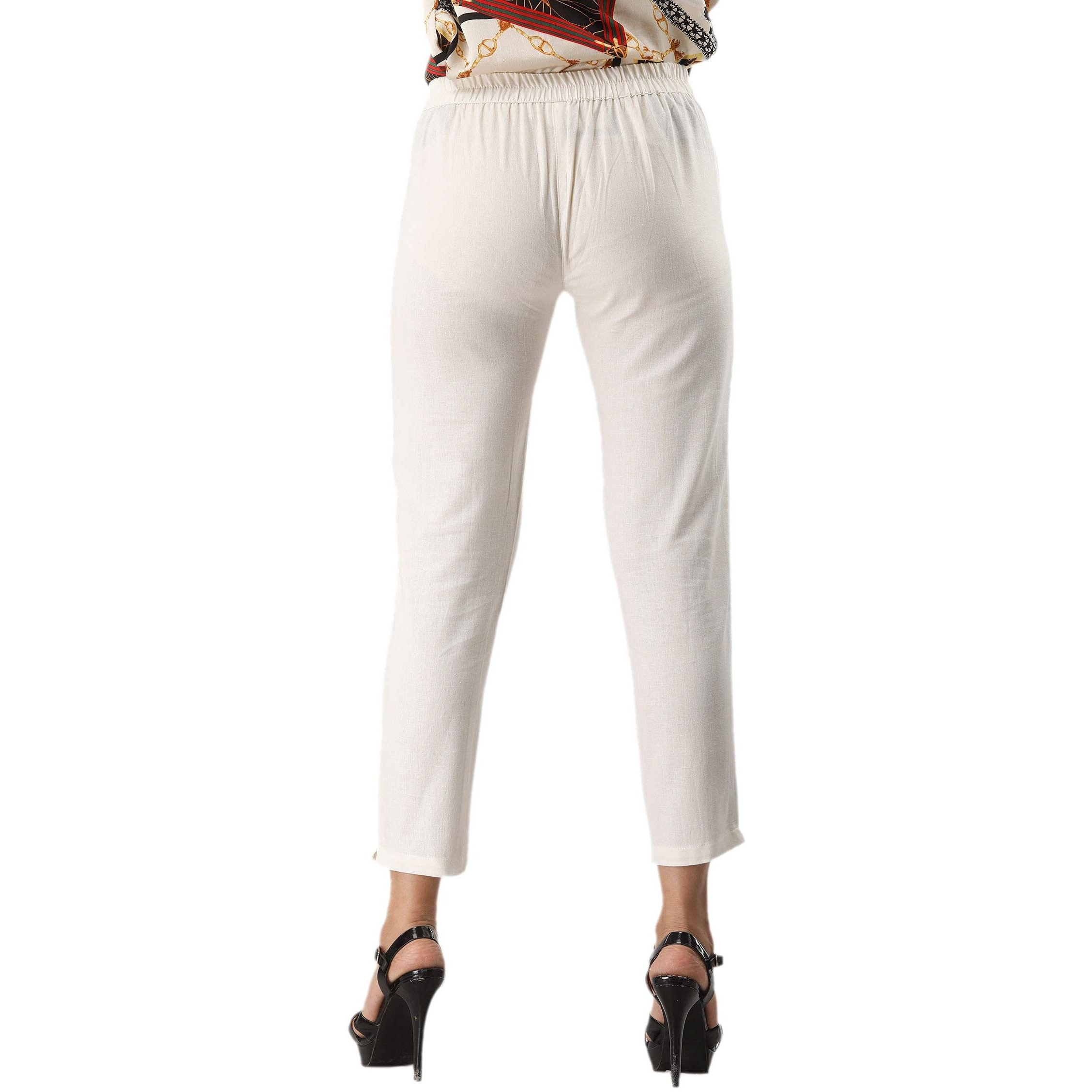 Digital Shopee Women's Regular Fit Cotton Trouser (Ds-Pants-White-M_White_M)