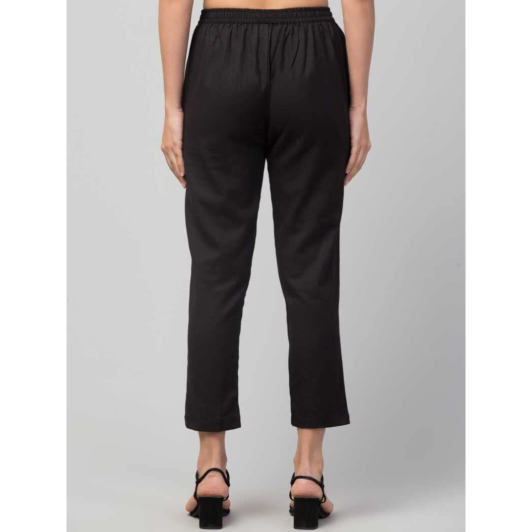 Digital Shopee Cotton Flex Ankle Length Trouser Pants For Women | Black -3Xl