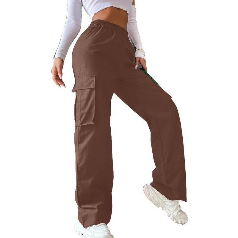 Digital Shopee Women's & Girls' Solid High Waist With Pockets Cargo Pants Brown Color Size 28