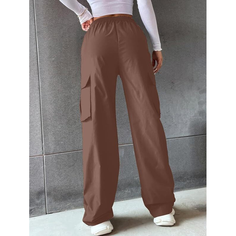 Digital Shopee Women's & Girls' Solid High Waist With Pockets Cargo Pants Brown Color Size 28