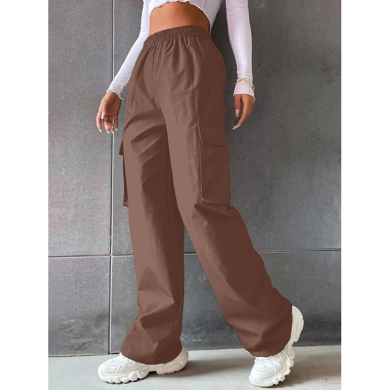 Digital Shopee Women's & Girls' Solid High Waist With Pockets Cargo Pants Brown Color Size 28